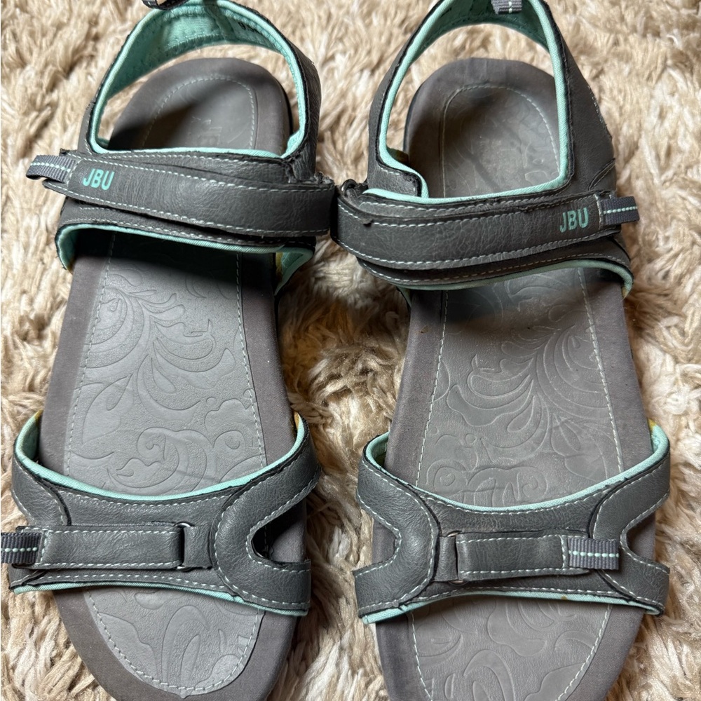 JBU Women's Gray and Teal Sandals size 9.5M